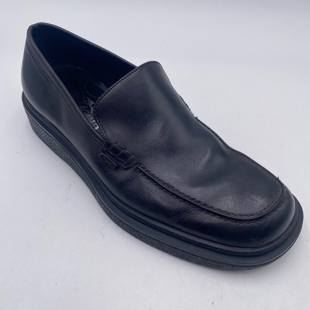 Salvatore Ferragamo‎ Black Leather Platform Loafers Mens 8 EE Wide Made in Italy